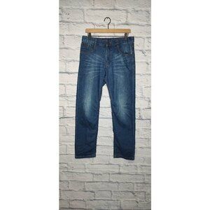 WEIPENG Mens Classic Straight Jeans Blue Whiskered Faded Dark Wash Denim 32
